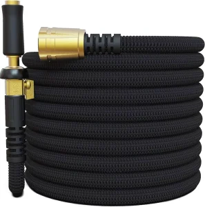 Black Kink Free Lightweight 3 Times Expandable Garden Hose Nozzle Solid Brass Fittings Double Latex Core ANSI Certified Plastic