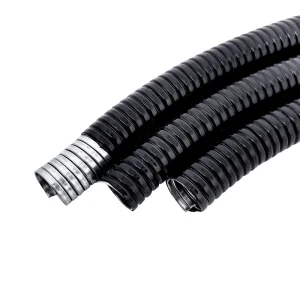 Black PVC Coated Steel Corrugated Snake Skin Hose Metal Wire Sleeve with Black Plastic Coated for Threading