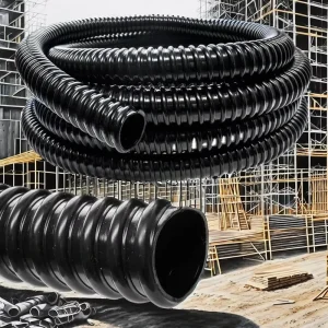 Black PVC Suction Hose with Red Helix Heavy Duty Reinforced Corrugated Vacuum Hose for Pumping