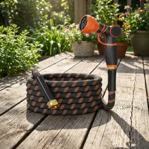 Black Tan Stripe Expandable Garden Hose 50ft Flexible Water Pipe Orange Spray Nozzle Brass Fittings Car Outdoor Washing