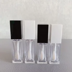 Black White Thick Wall Square Lip Gloss Container 8ML 10ML Big Brush Custom Lip Gloss Tubes With Logo