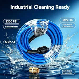 Blue Flexible Anti Kink Pressure Washer Hose M22 14 Fittings 3300 PSI Wear Resistant High Pressure Washing Pipe for Car Wash