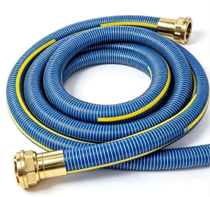 Blue Yellow Strip Composite Discharge Hose With Brass Coupling Flange Connector