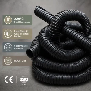 CE ISO 9001 220C Heat Resistant Rubber Hose Flexible Exhaust Duct for Garage Workshop Custom Diameter 1 Unit MOQ Warranty