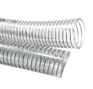 Clear Flexible PVC Hose Reinforced with Wire Industrial Use 2.0 In. Diameter Custom Cutting Service Available
