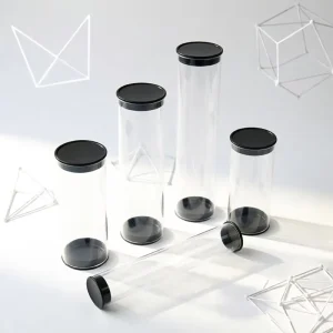 Clear PC Plastic Cylinder Packaging Tubes with Black Lids for Cosmetics Crafts Toys