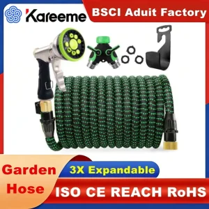 Comfortable Grip Ergonomic Magic Expandable Latex Garden Hose with Shut off Valve Nozzle for Home Gardening