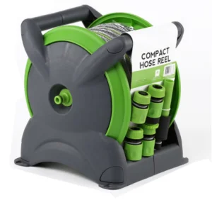 Compact Hose Reel for Garden Tool ABS PVC Plastic Soft Flexible Watering Pipe & Washing with Nozzle Sprayer