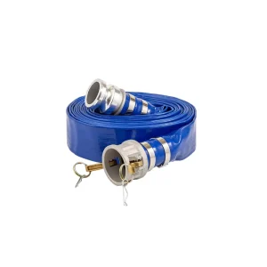 Custom 4 Inch High Pressure Discharge Agricultural Irrigation High Flow PVC Layflat Hose 100FT Red Blue Coupling Connector
