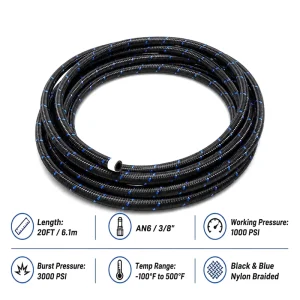 Custom Colors AN4 AN6 AN8 AN10 AN12 AN16 AN20 Fuel Line Hose Braided Stainless Steel Oil Gas Fuel Hose Line Black & Blue