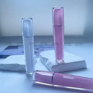 Custom Double Lip Gloss Tube Waterlight Mirror Shaped Mascara Tube Cosmetic Packaging ABS Plastic Spray Color Printed Cap Brush