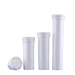 Custom Empty Effervescent Tablet Tubes White 144mm Plastic PP Calcium Vitamin C Effervescent Tablet Tube With Desiccant Cap