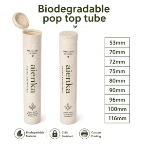 Custom Logo 116mm Pop Top Tube for Cigarette Pra roll Tube PP Plastic Biodegradable Squeeze Pop Top Containers