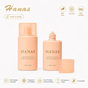 Custom Logo 30ml 50ml Portable Leakproof BPA Free Peach Nude Matte Eco PE HDPE Travel Size Skincare Sunscreen Bottle