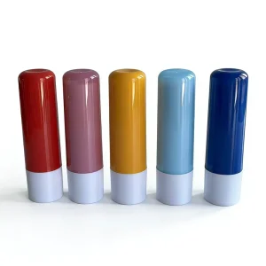 Custom Logo 4.8g Round Empty Lipstick Tubes 5 Colors Glossy Screen Printing Plastic Cosmetic Packaging White Base