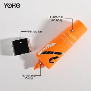 Custom Logo Orange Face Cream Packaging PCR Cosmetic Tube Long Nozzle Silk Screen Printed Hot Stamped Recyclable