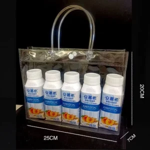 Custom Logo Printed Transparent PVC Plastic Shopping Bag With Handle Reusable Clothing Gift Packaging Tote Bag Customizable