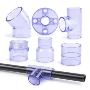 Custom Transparent UPVC Pipe Fittings Clear Elbow Tee Coupling Reducer Flange For Water Treatment Industrial Piping System