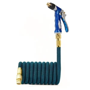 Customize High end Expandable Stretch Latex Garden Hose Kit No Kink No Leak with Spray Gun Wall Hanger and Storage Bag