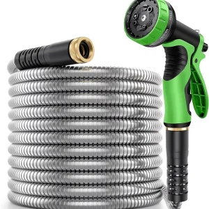 DD3809 Yard Outdoor Hose with Leak-proof Connectors Water Hoses with 10 Function Nozzle Metal Garden Hose 100FT