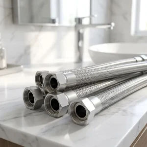 DN40mm 201 Stainless Steel Smooth Braided Flexible Corrugated Metal Hose Female Nut Connector Low Pressure Industrial Pipe