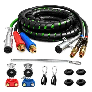 DOT 15FT 3 in 1 Air Line Wrap Assembly 7 Way ABS Electrical Cord with Rubber Air Hoses for Truck Trailer Brake System