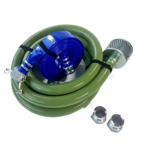 Discharge Hose Pump Kit Includes 2″ x 50′ Blue PVC Backwash Hose and 2″ x 20′ Green PVC Suction Hose with Aluminum Camlock Fitting