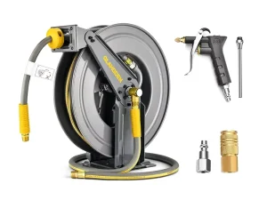 Double Arm Air Hose Reel 50 ft Retractable 1/2 in Hybrid Hose Heavy Duty Steel Professional Air Compressor Hose Reel