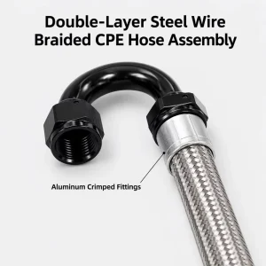 Double Braided Stainless Steel Hydraulic Hose AN Crimped Connector Abrasion Resistant 6000 PSI Burst Pressure for Racing