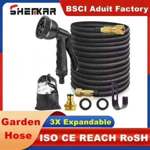 Double Latex Core No Kink Flexible Water Hose 3/4 Solid Brass Fittings Heavy Duty Expandable Garden Hose for Home Gardening