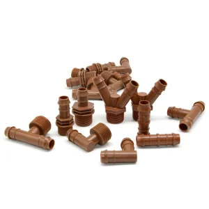 Drip Irrigation 17mm Coupling Pipe Fitting Garden Brown Drip Hose Connector Tee Elbow Cross LDPE Pipe Fittings