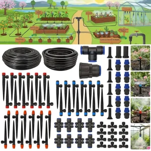 Drip Irrigation System 230FT Quick Connect Drip Irrigation Kit with 1/4 Inch 1/2 Inch Irrigation Tubing Hose and Accessories