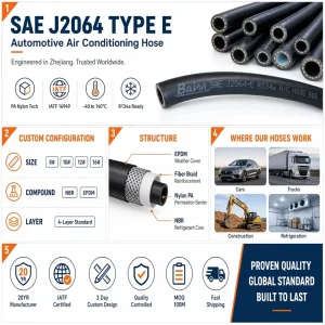 Durable 4 Layer Reinforced Automotive AC Hose Rubber Pipe for R134a Gas