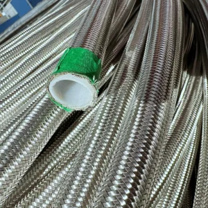 Durable PTFE Flexible 1/2 48 Inch 304 Stainless Steel Braided Hose 54~+204 Temperature Range Moulding Cutting Fuel