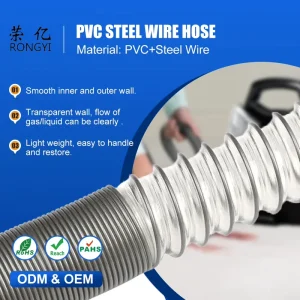 Durable Spiral Vacuum Cleaner Hose Custom Flexible Corrugated Suction PVC Steel Wired RYSSG H RoHS Certified