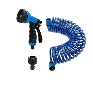 EVA Recoil Garden Hose Reel 25ft Retractable Coiled Car Washer Hose with High Pressure 7 mode Nozzle Durable Anti UV Lightweight