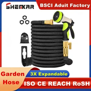 Easy Storage 3X Expansion Magic Flexible Lightweight Retractable Expandable Garden Hose with 8 Pattern Nozzle