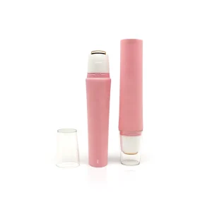 Eco friendly Recyclable Plastic Applicator for Neck Wash Massage Squeeze Lotion Matte Pink Tube with Metal Roller