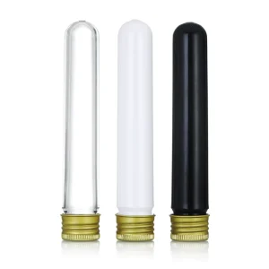 Empty 10ml 20ml 30ml 40ml 50ml Transparent White Black Candy Storage Bottle Tube Plastic test Tube with Aluminum Screw Cap
