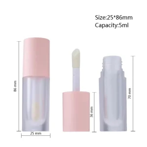 Empty 5ml Big Brush Lip Gloss Tube Pink Round Cosmetic Container for Essential Oil Cylinder Shaped Lip Gloss Lip Oil Tubes
