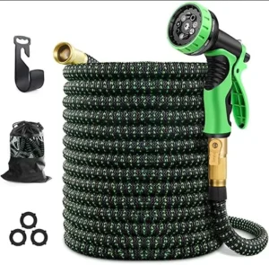 Expandable 100 ft Rubber Garden Hose Reel 3 4″ Diameter 3x Expanded High Pressure Flexible No Kink Design Leak Proof