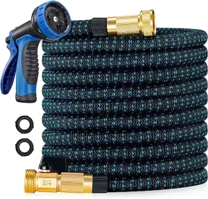 Expandable 100ft Garden Hose 3750d 4 Layer Latex Core Brass Connectors and 10 Spray Nozzle