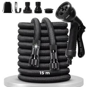 Expandable 25FT 200FT Garden Hose 2 Layer Metal & Plastic Sprayer Reel 3 times Expansion Water Pipe