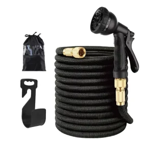 Expandable 50FT to 200FT Garden Watering Hose Reel 3 Layer Rubber ANSI Certified Flexible Sprayer