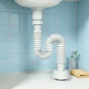 Expandable Flexible Sink Drain Hose PP Corrugated Waste Pipe G1-1/4″ 300-1000mm Adjustable Rubber Seal Anti-Odor Bathroom