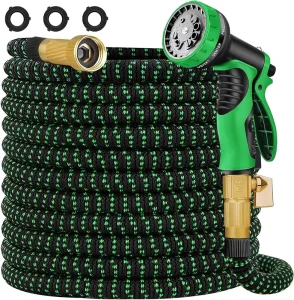 Expandable Garden Hose 100 ft Water Hose with 10 Function Spray Nozzle Lightweight Flexible Hose with 3/4 Inch Solid Fittings