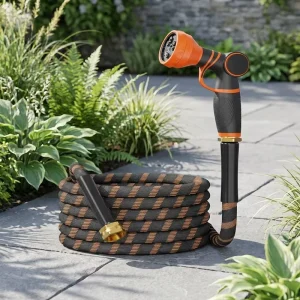 Expandable Garden Hose 25ft Black Tan Stripe Flexible Magic Water Pipe Multi Spray Nozzle Brass Connectors Car Wash Yard