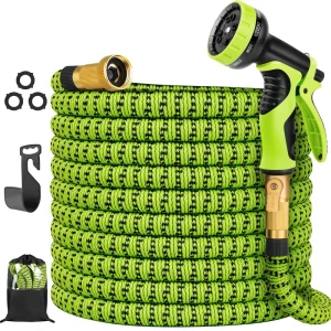 Expandable Garden Hose 50ft Flexible Water Hose with 10 Function Nozzle Double Latex and 3/4″ Solid Fittings 3 Times Expanding