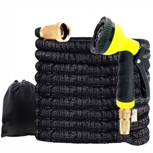 Expandable Garden Hose Kit with 8 Pattern Spray Gun Brass Connectors Wall Mount Bracket for Yard Watering Car & Pet Washing