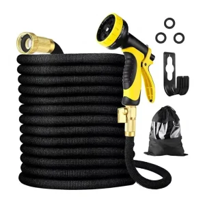 Expandable Garden Water Hose with 10 Spray Nozzles & Metal Thread Connectors with Valve